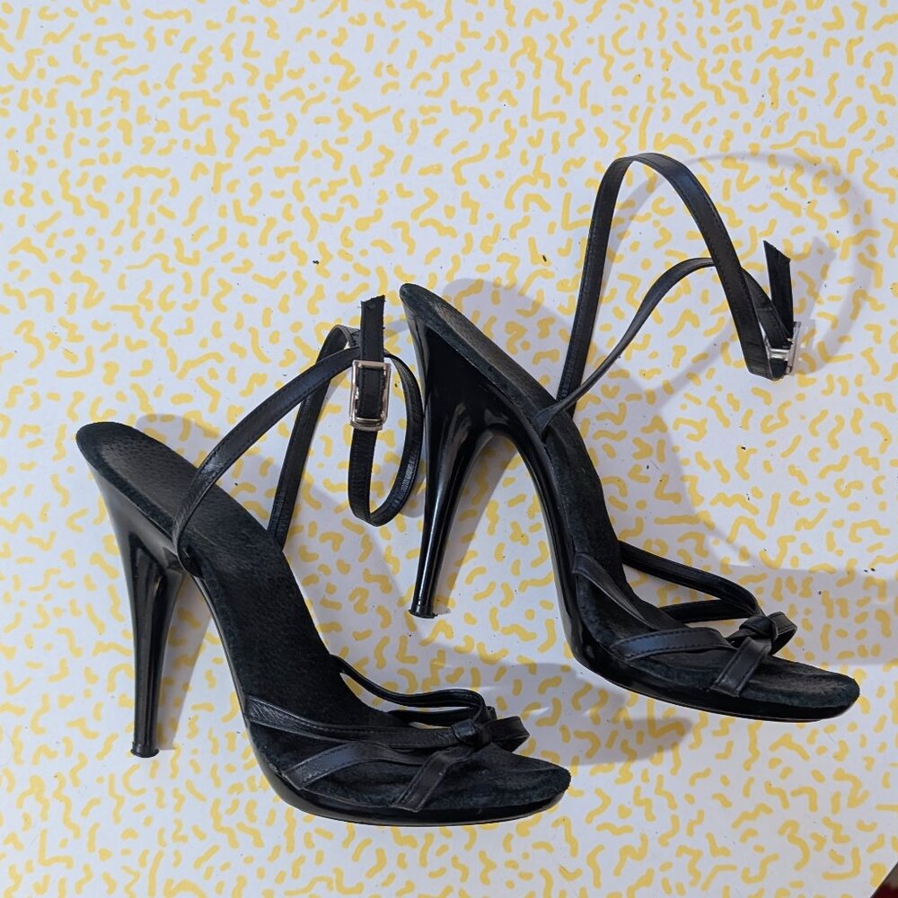 Vintage Frederick's of Hollywood Black Strappy Heels Size 6.5